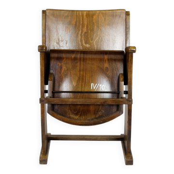 Vintage Cinema Chair TON (Thonet), 1940s Czech, Wooden Theatre Seat