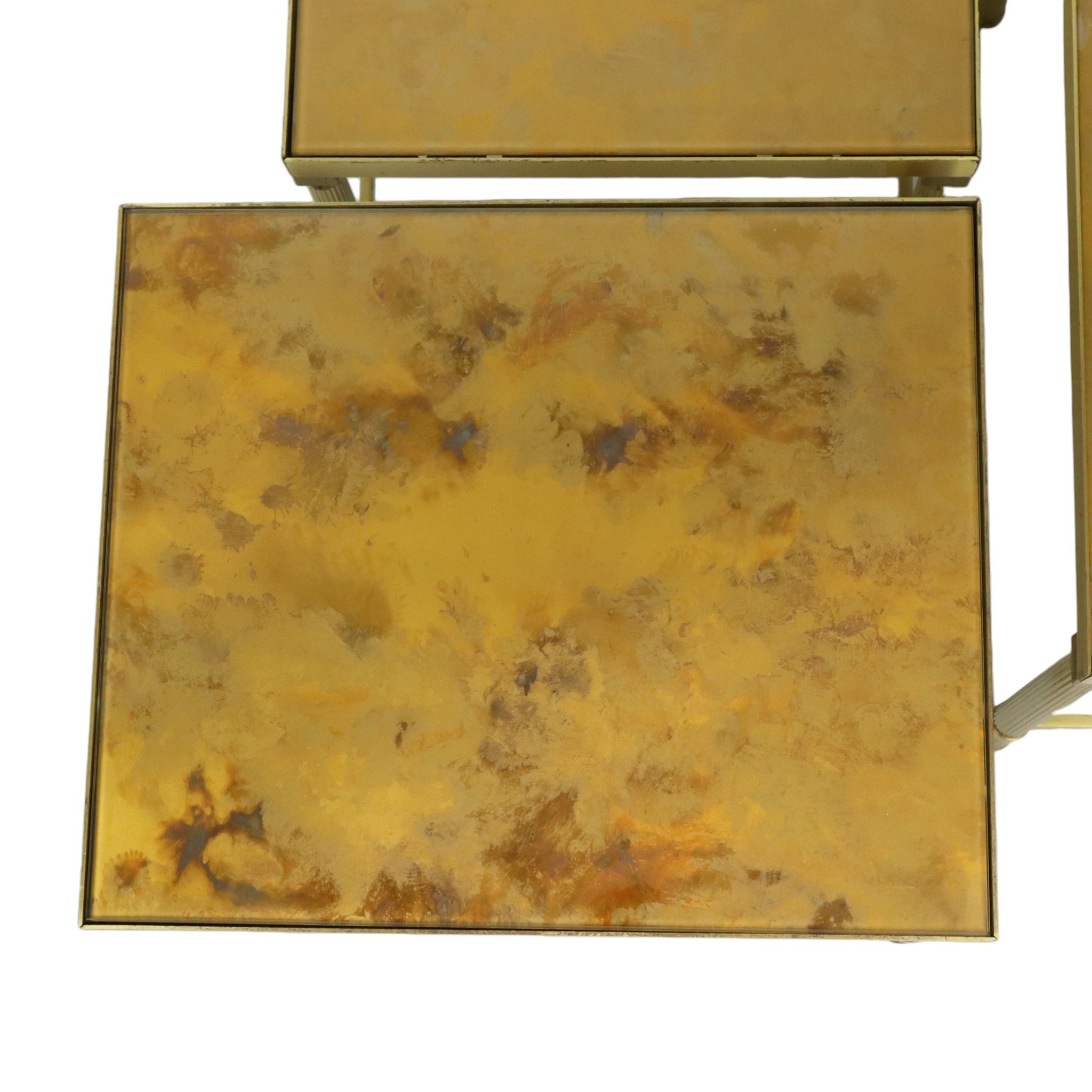 Design set of 3 nesting tables brass copper glass gold style maison jansen