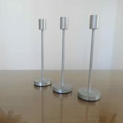 Series of 3 Scandinavian candle holders, minimalist, in 70s aluminum
