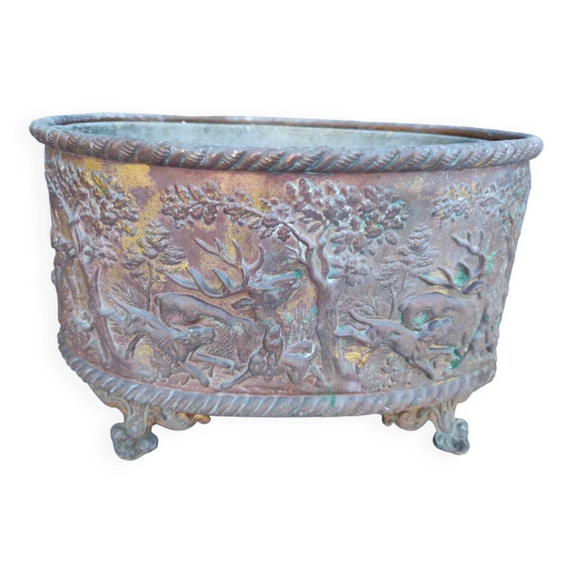 Table planter, 19th century, deer hunting motif