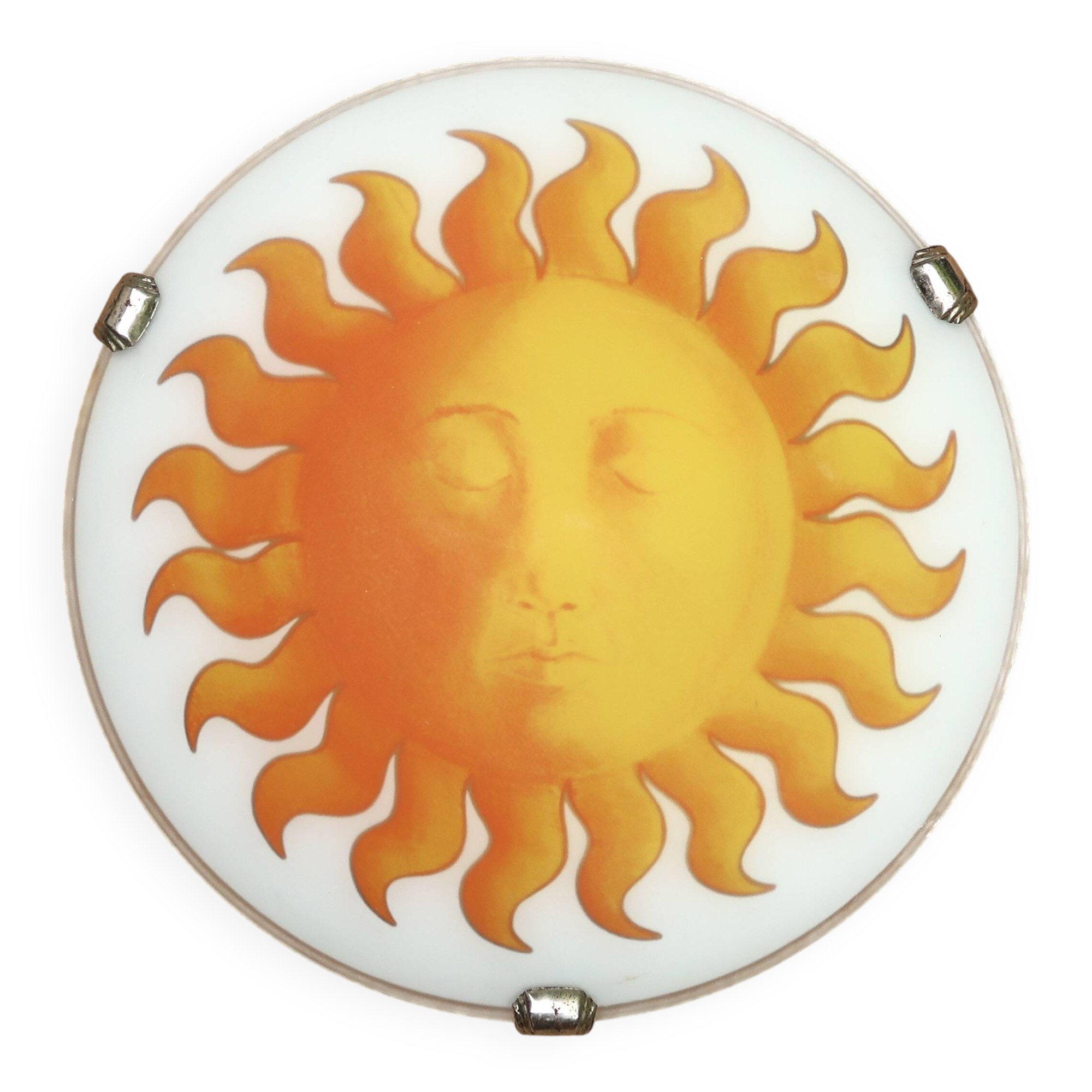 Round wall or ceiling light, yellow sun, opaque glass, 1980s