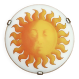 Round wall or ceiling light, yellow sun, opaque glass, 1980s