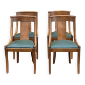 4 chaises gondoles restauration Charles X bois massif et cuir vert XIX