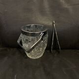 Ice bucket 13cm molded and chiseled glass 1970 and Rösle ice cube tongs