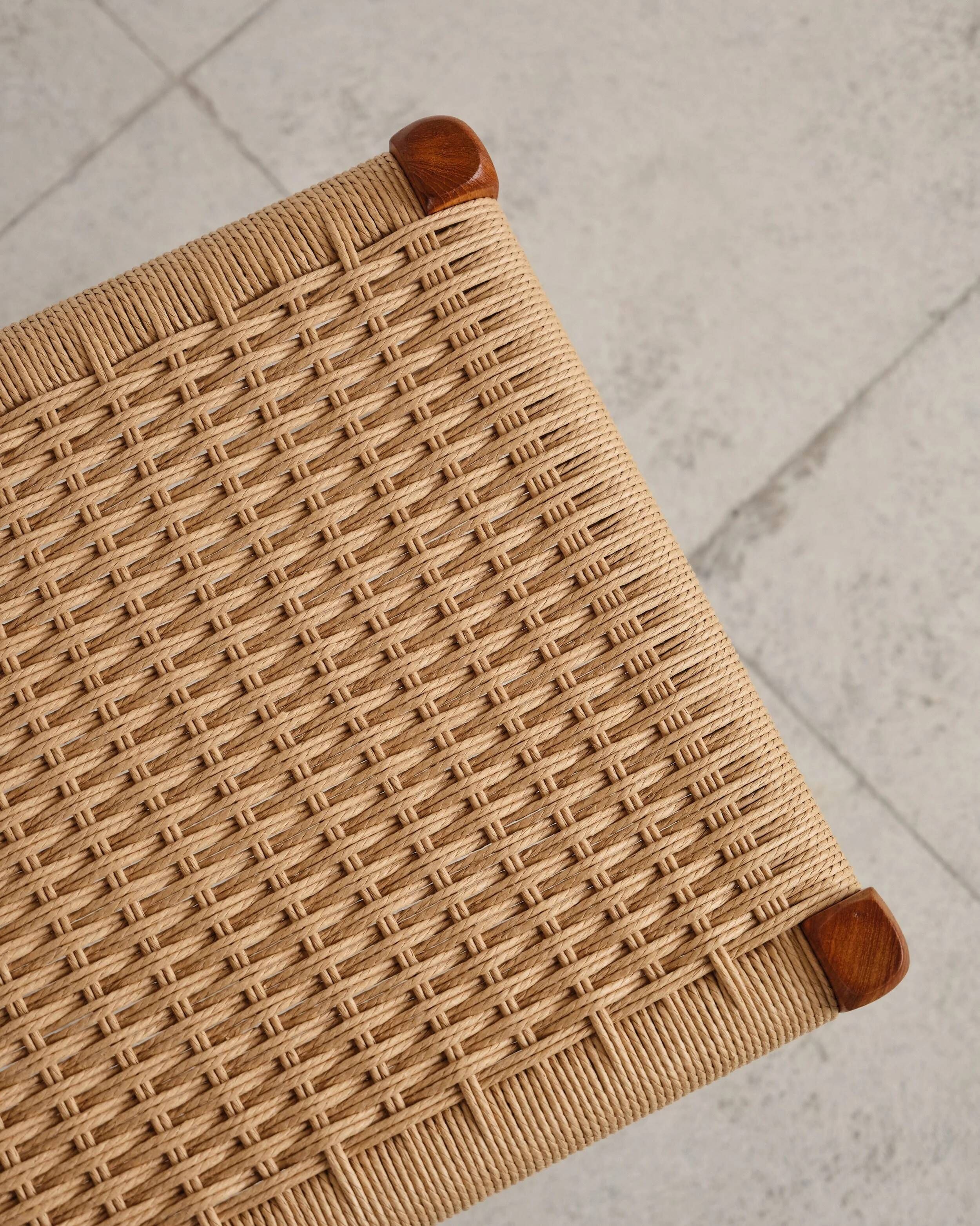 Large teak and rope bench by Niels O. Møller, Denmark, 1960s.