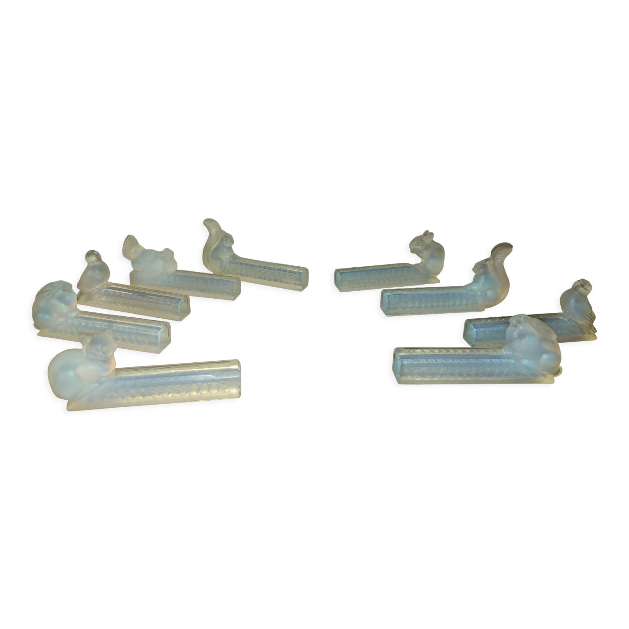 9 doors art deco knives in opalescent glass, bestiary.
