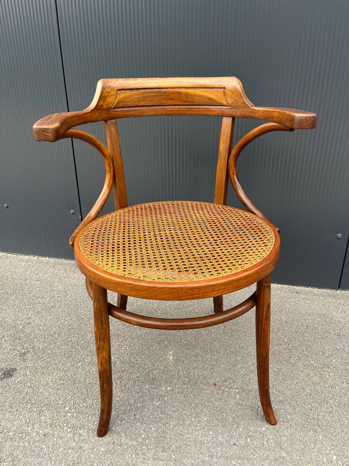Fischel bistro armchair in wood and canework from the 50s/60s