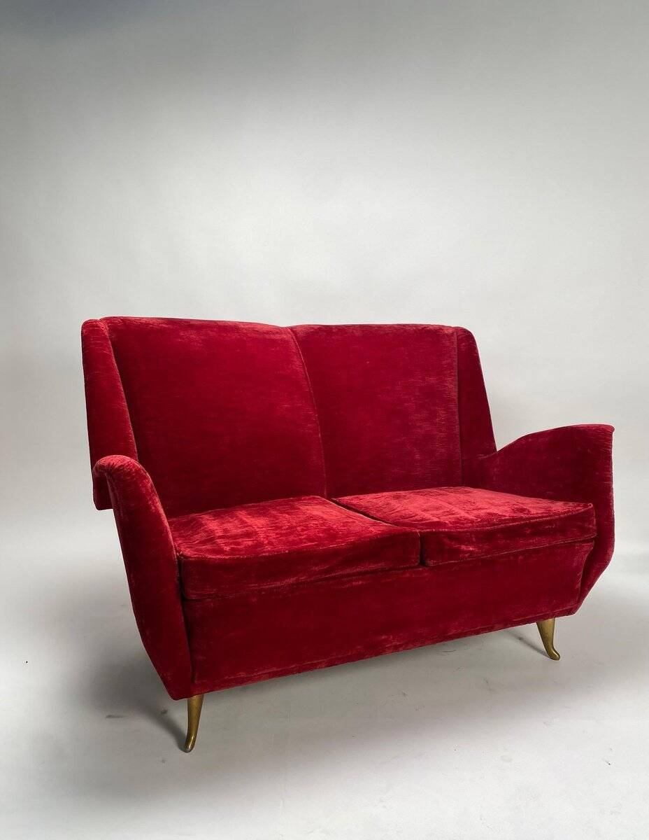 Italian Two-Seater Red Sofa from by I.S.A. Bergamo, 1950s