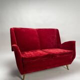 Italian Two-Seater Red Sofa from by I.S.A. Bergamo, 1950s