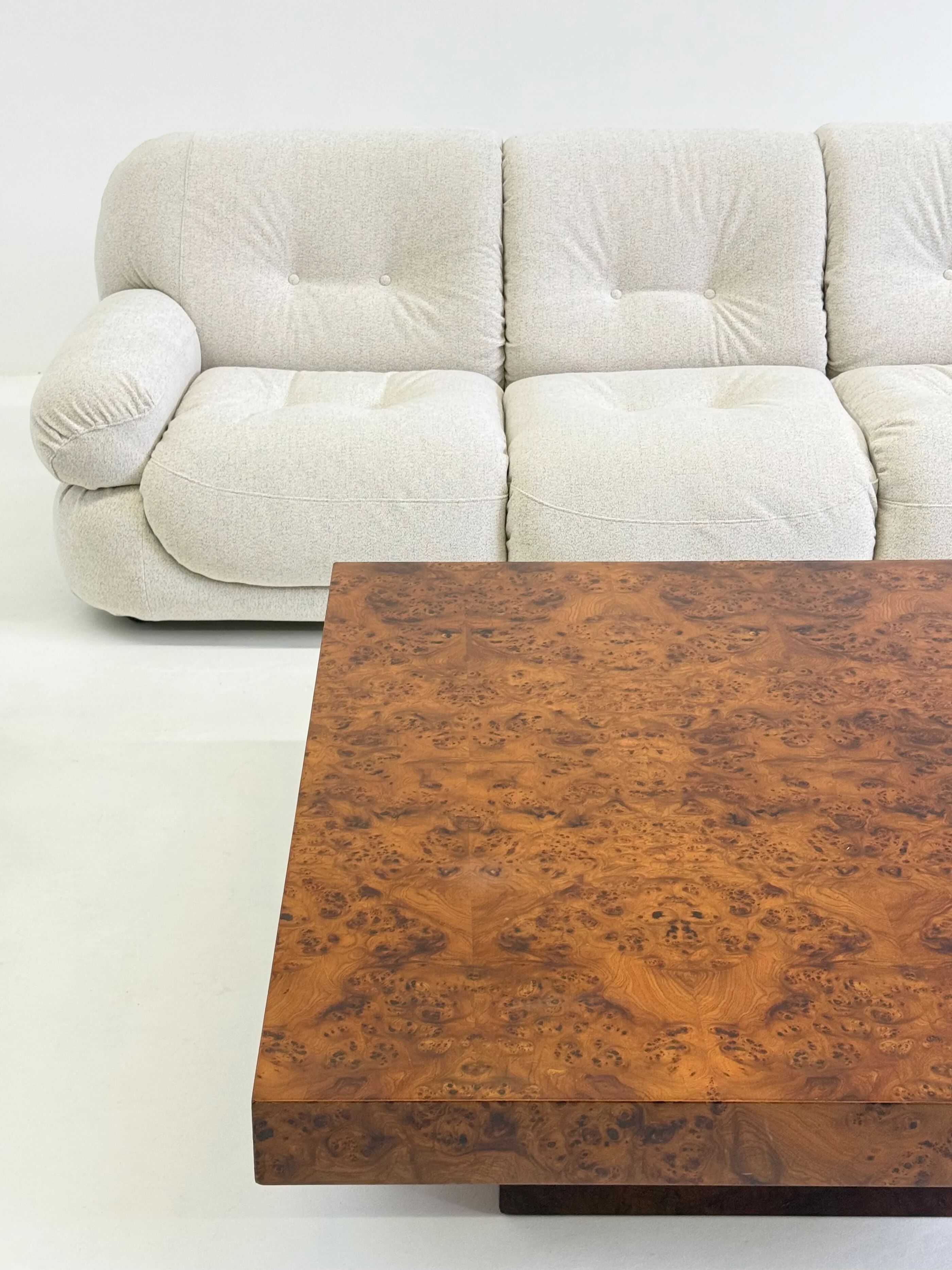 XL square coffee table by Turri in burl wood