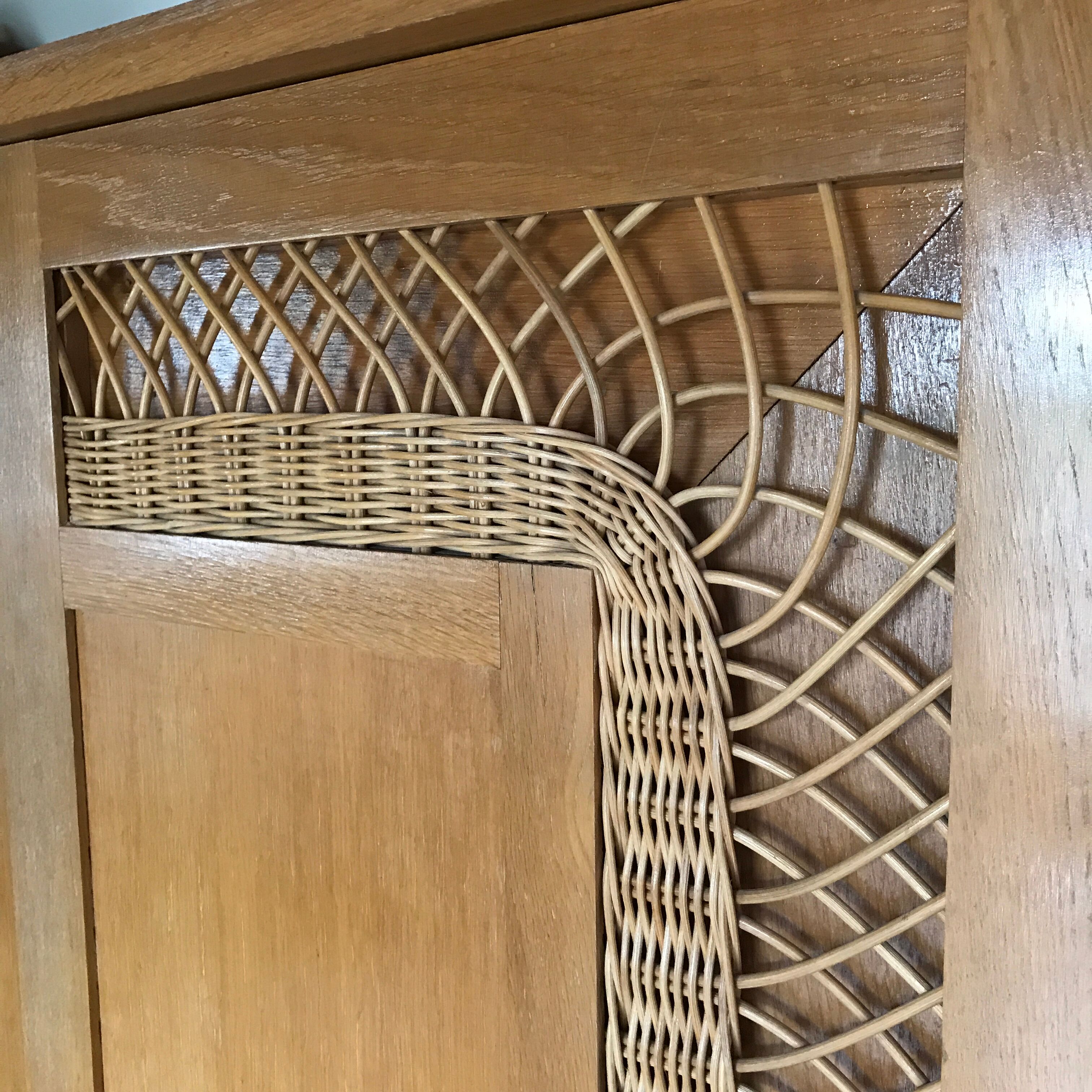 Vintage wood and rattan wardrobe