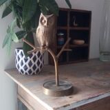 Owl on massive brass tree 70s