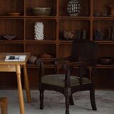 Hand-carved oak and velvet armchair, Danish furniture maker, Art Nouveau, 1939