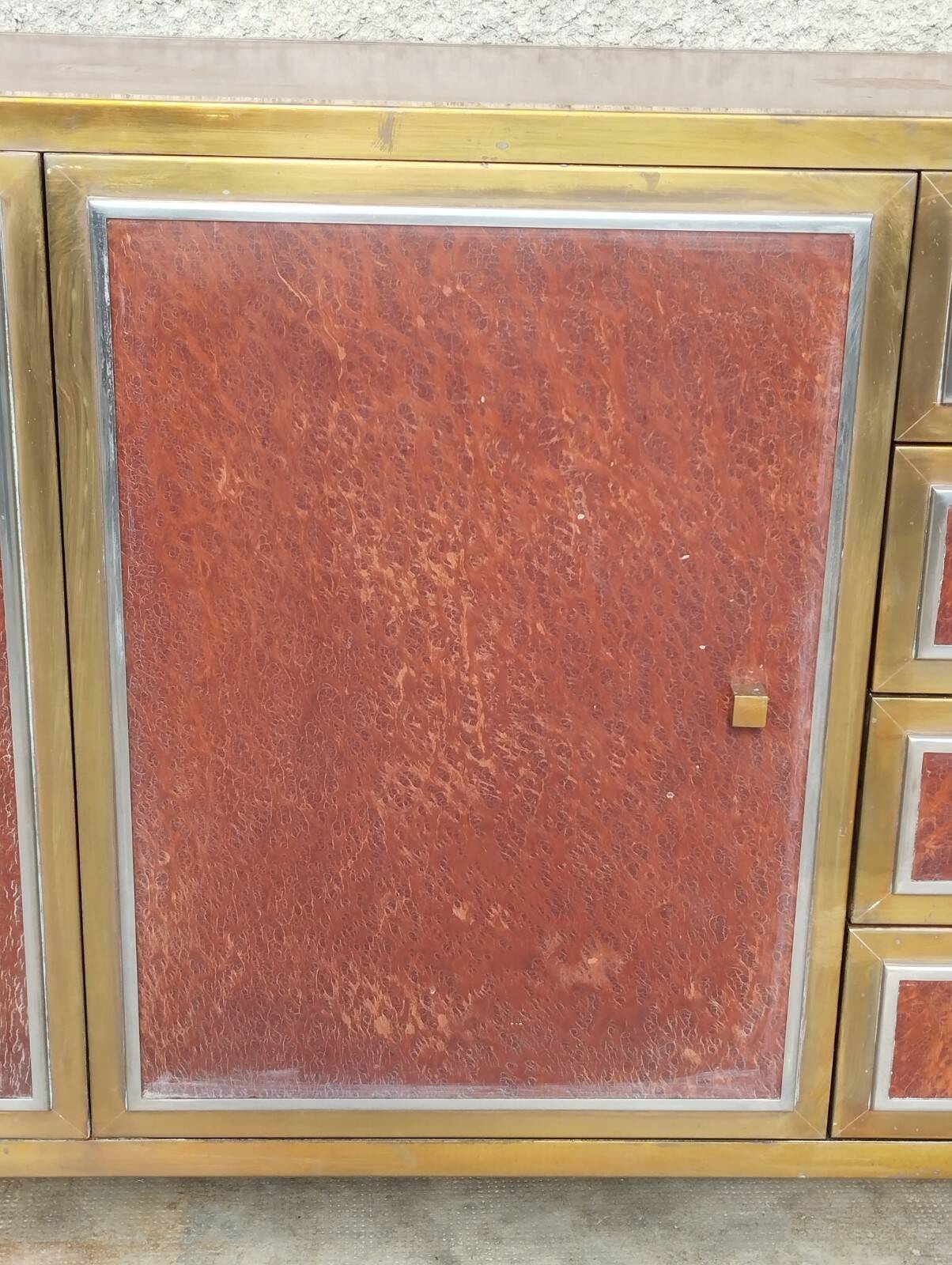 Sideboard shelf design 70 Michel Pignères amboyna burl chrome brass