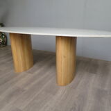 Oval table in Carrara marble and wood