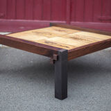 Herbarium ceramic coffee table with wooden structure, capron table, interior decoration