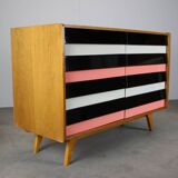 Restored 1960 chest of drawers by Jiroutek in oak with color-block drawers