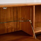 Mid-Century Teak Highboard with Sculpted Legs, Storage and Glass Shelf, 1960s