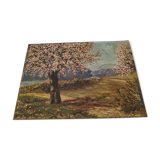 Apple trees in blossom oil on panel