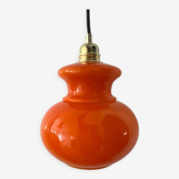 Vintage pendant lamp in electrified orange opaline to nine