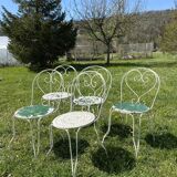 Set of 5 wrought iron garden chairs – openwork seats
