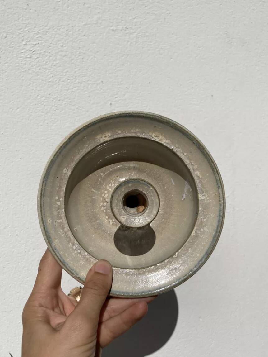 Enamelled stoneware candle holder 1970