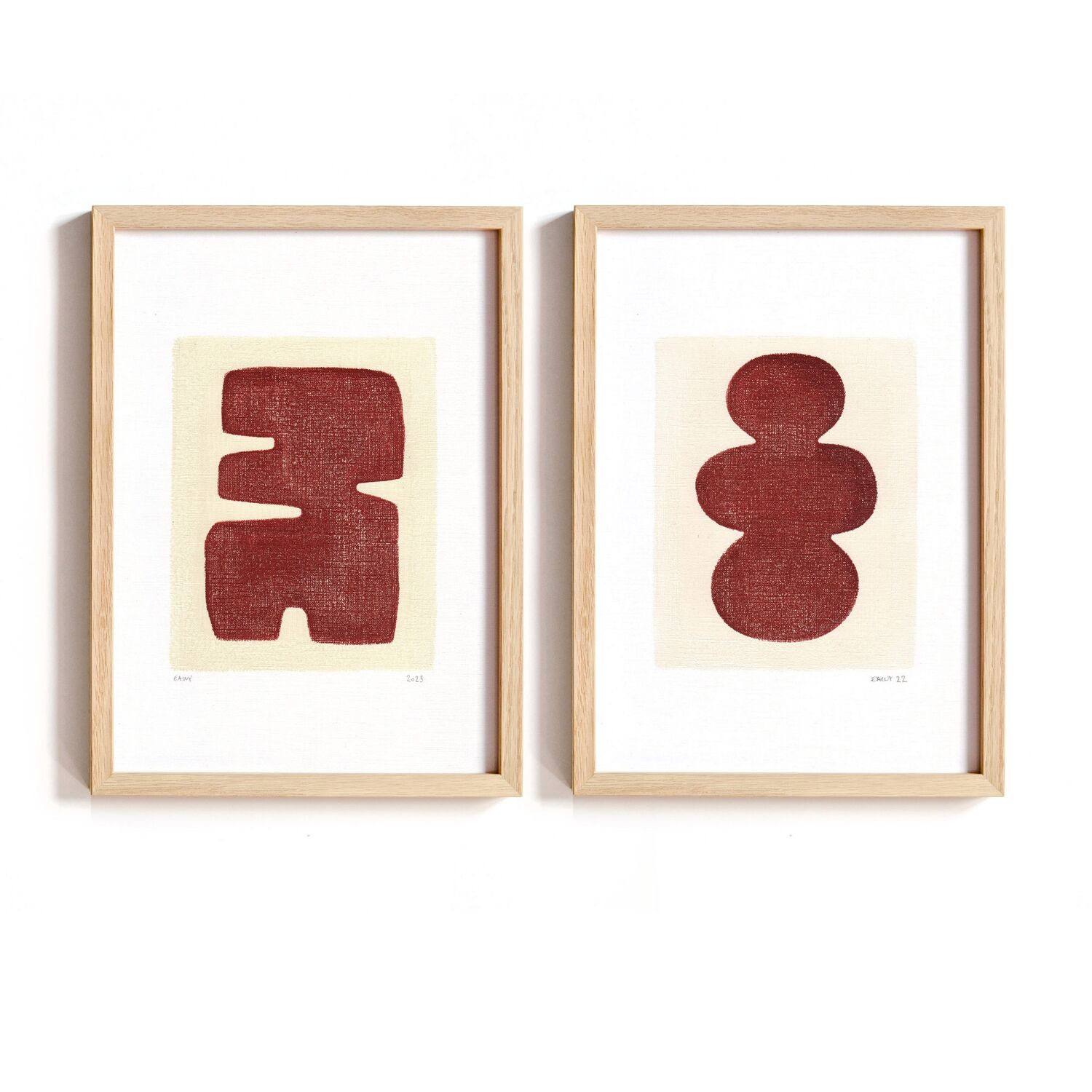 Duo de peintures sur papier - terracotta foncé - signées Eawy