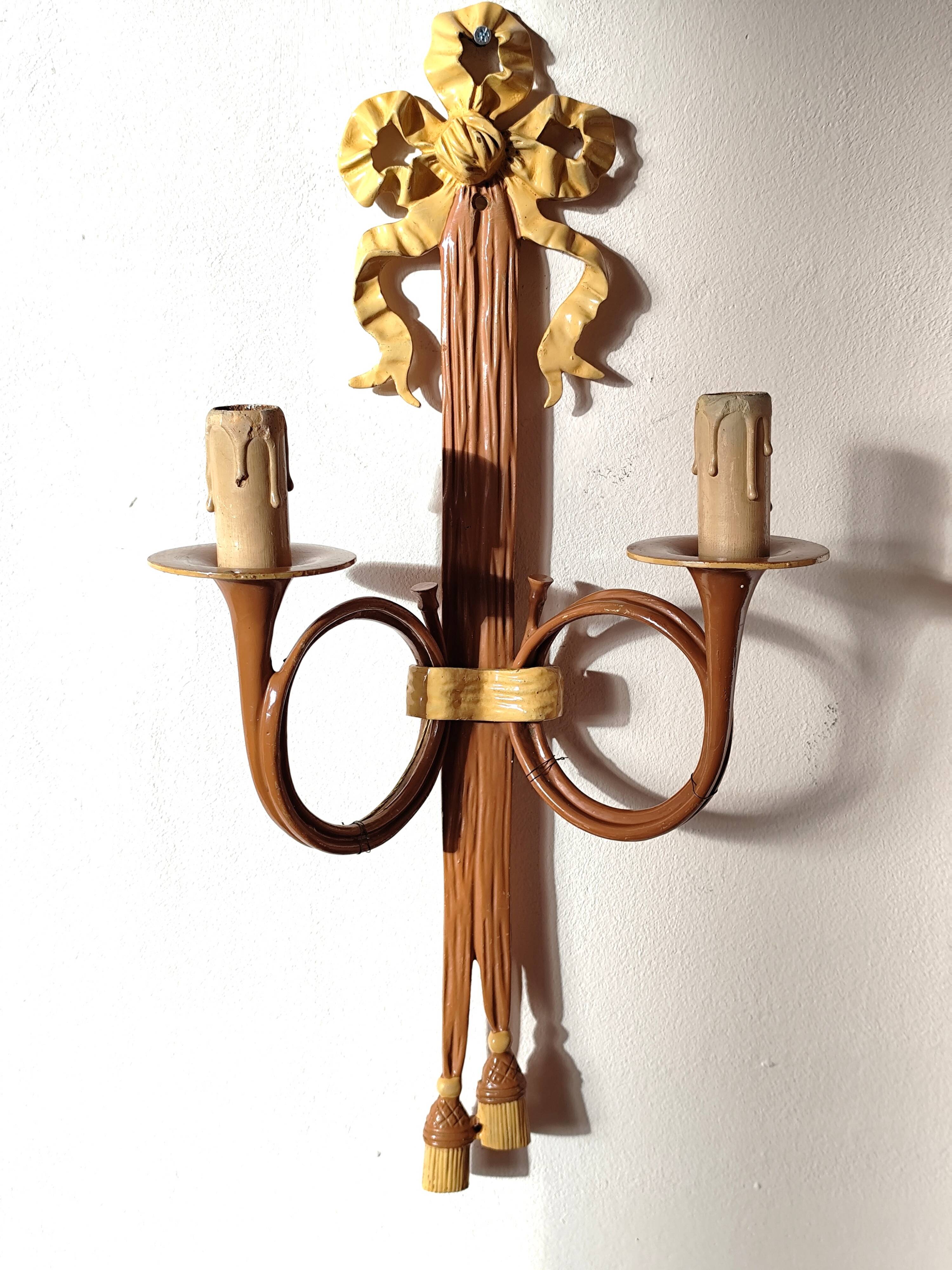 bronze-painted metal wall light, 2 lights, Napoléon III style lamp