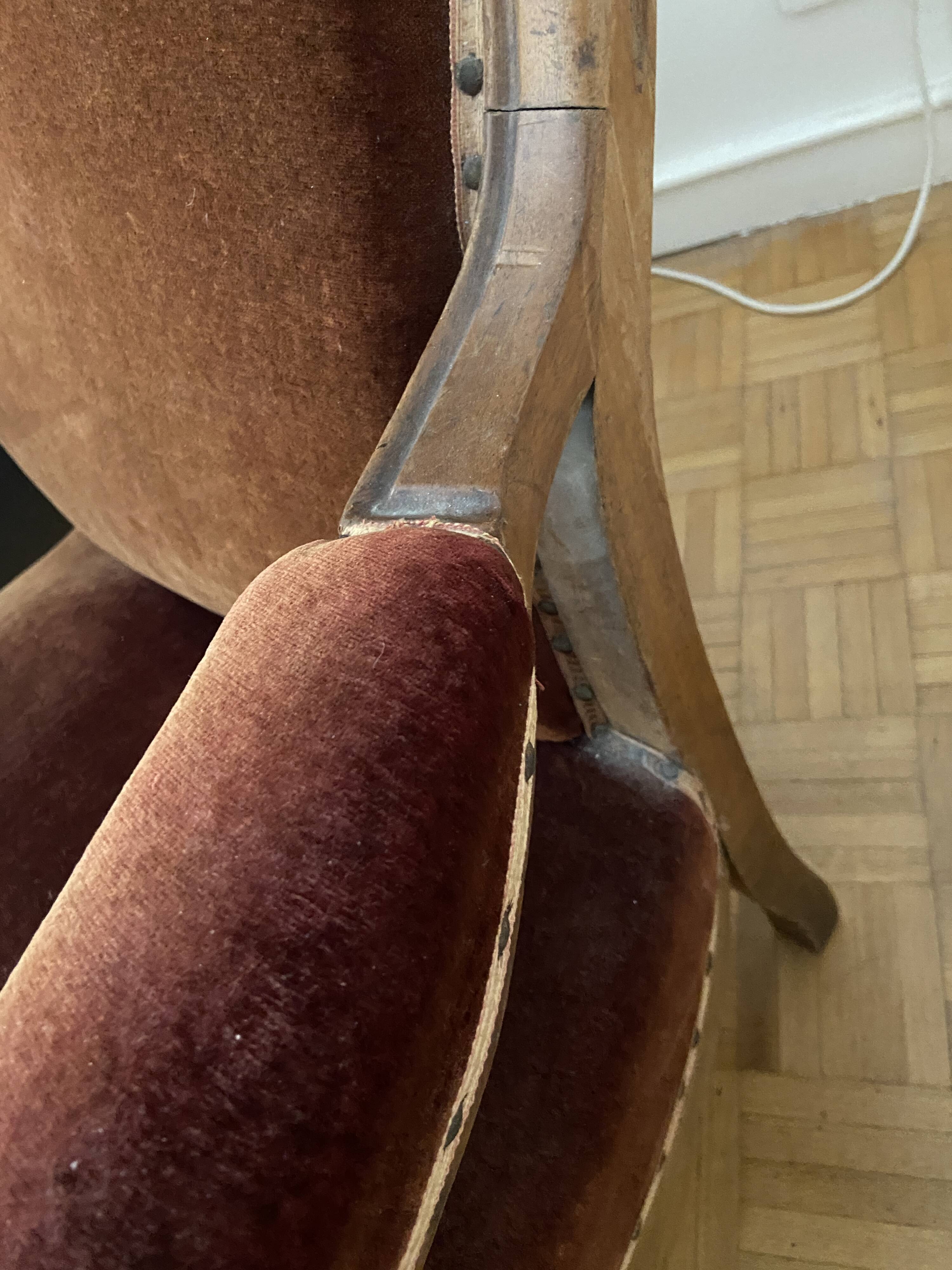 Voltaire armchair in cognac velvet