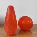 Pair of Murano vases by Seguso - Vintage Corroso glass in orange.