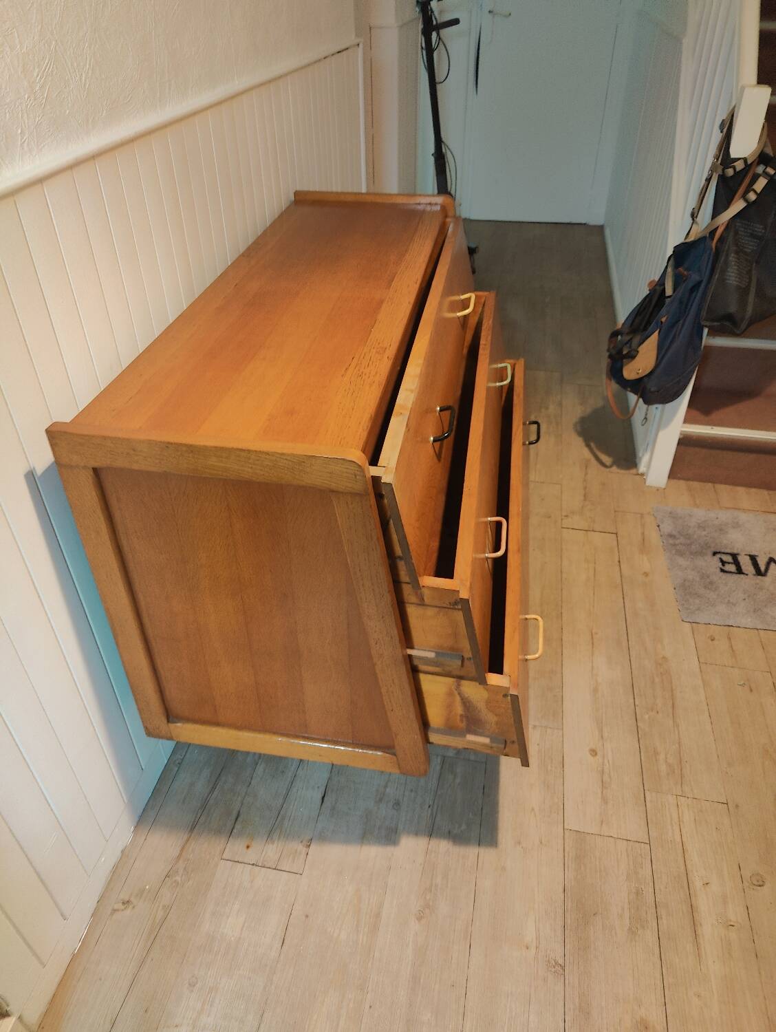 Vintage 1950 oak chest of drawers with pyramidal drawers
