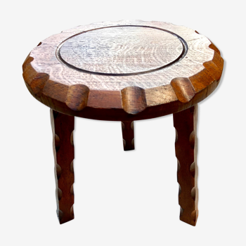 Brutalist tripod stool in solid oak