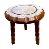 Brutalist tripod stool in solid oak