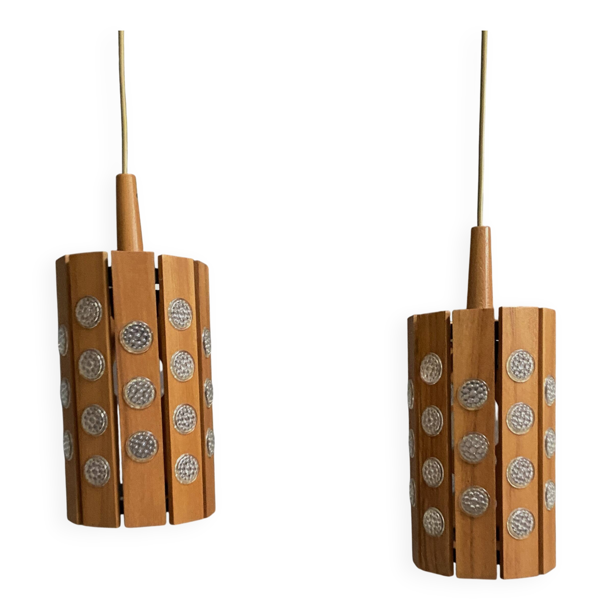 Set of 2 wood hang lamps 1970s