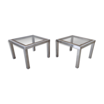 Pair of metal coffee tables & vintage smoked glass top