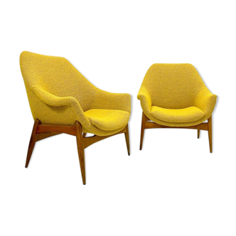 Paire de fauteuils jaunes du milieu du siècle