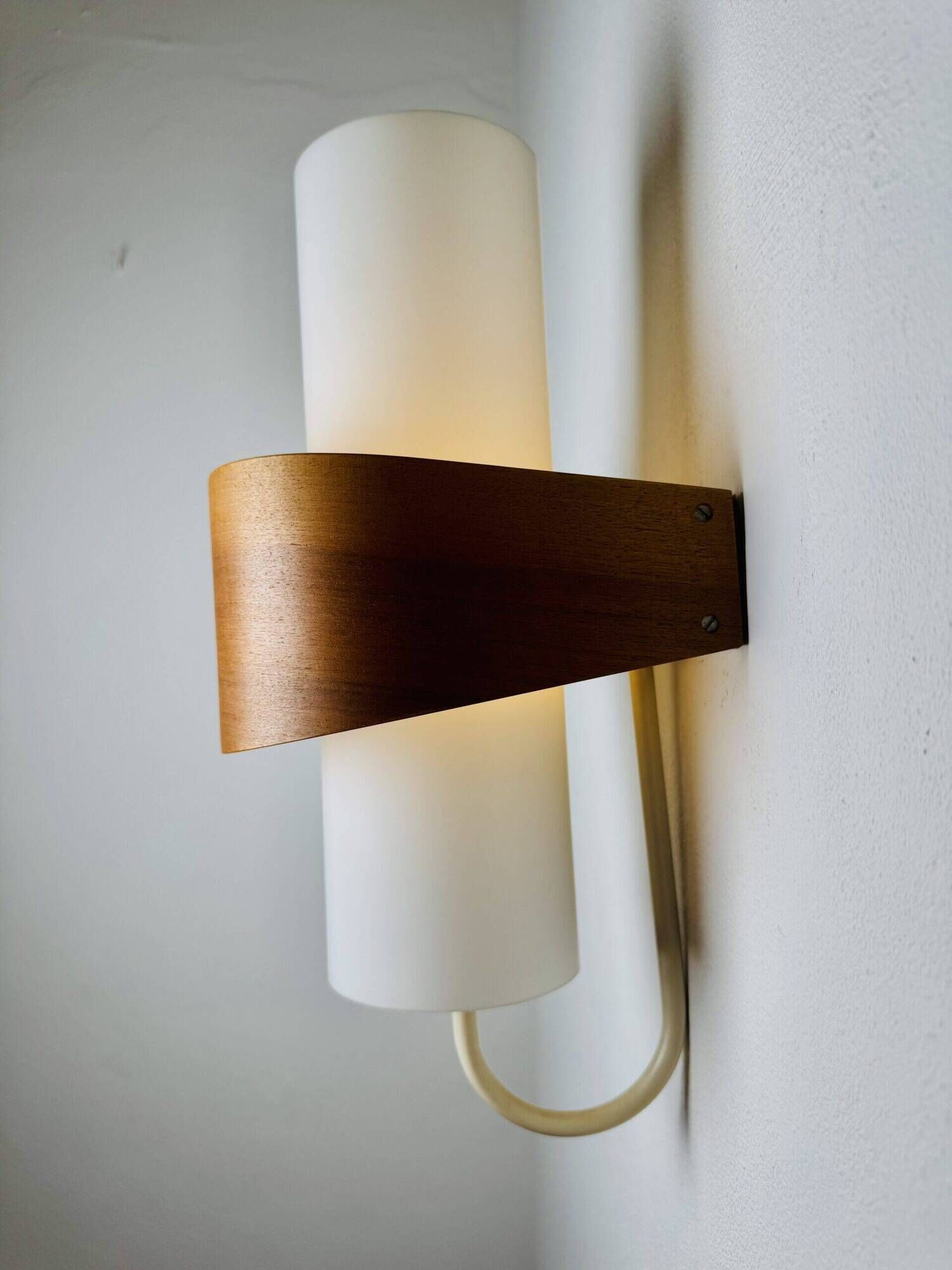 Nx40 Wall Lamp In Wood And Opal Glass By Louis Kalff For Philips, The Netherlands, 1950S