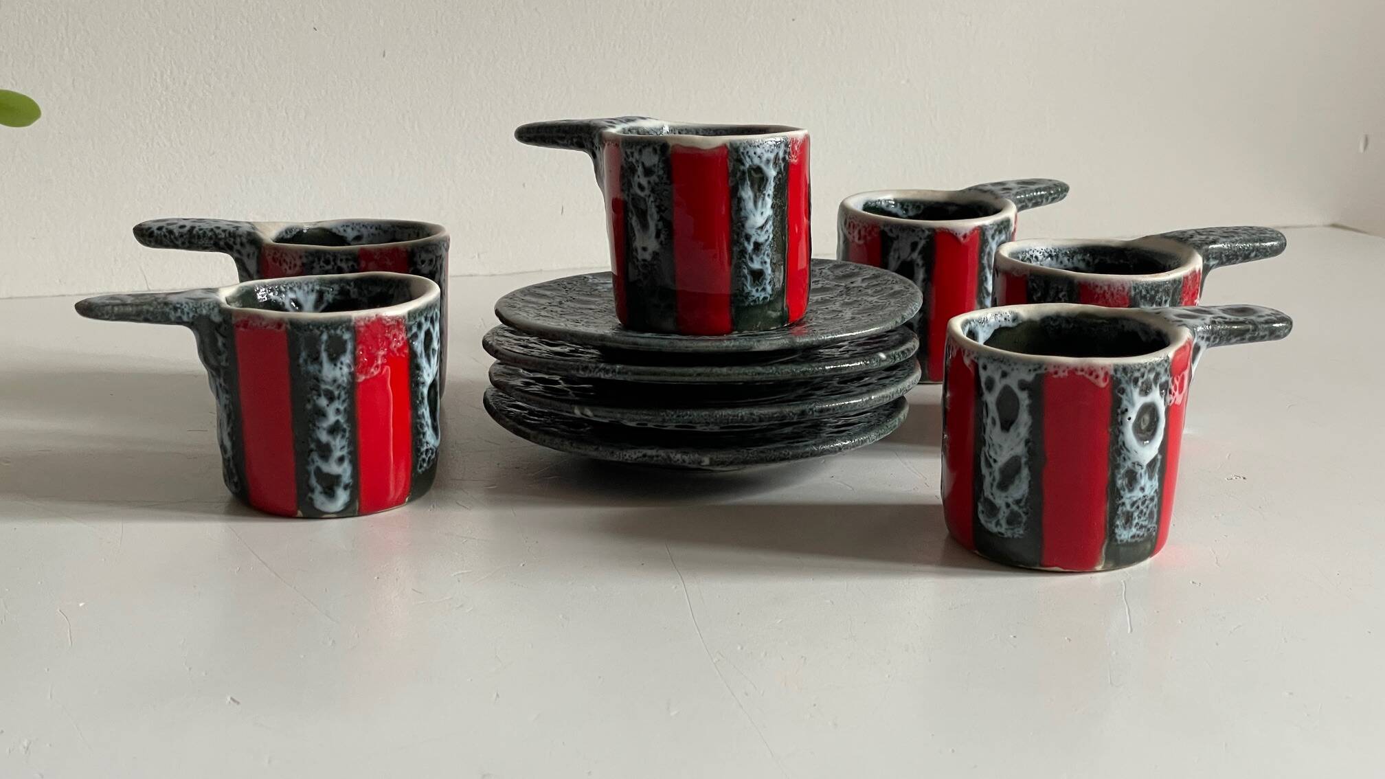 6 vintage luc vallauris art ceramic cups and saucers