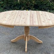 Table à manger ronde extensible pied central rénovée en bois massif brut 105cm
