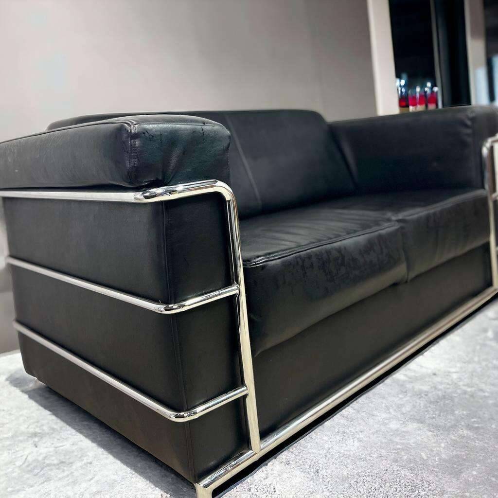 Vintage black leather two seat / sofa / sofa