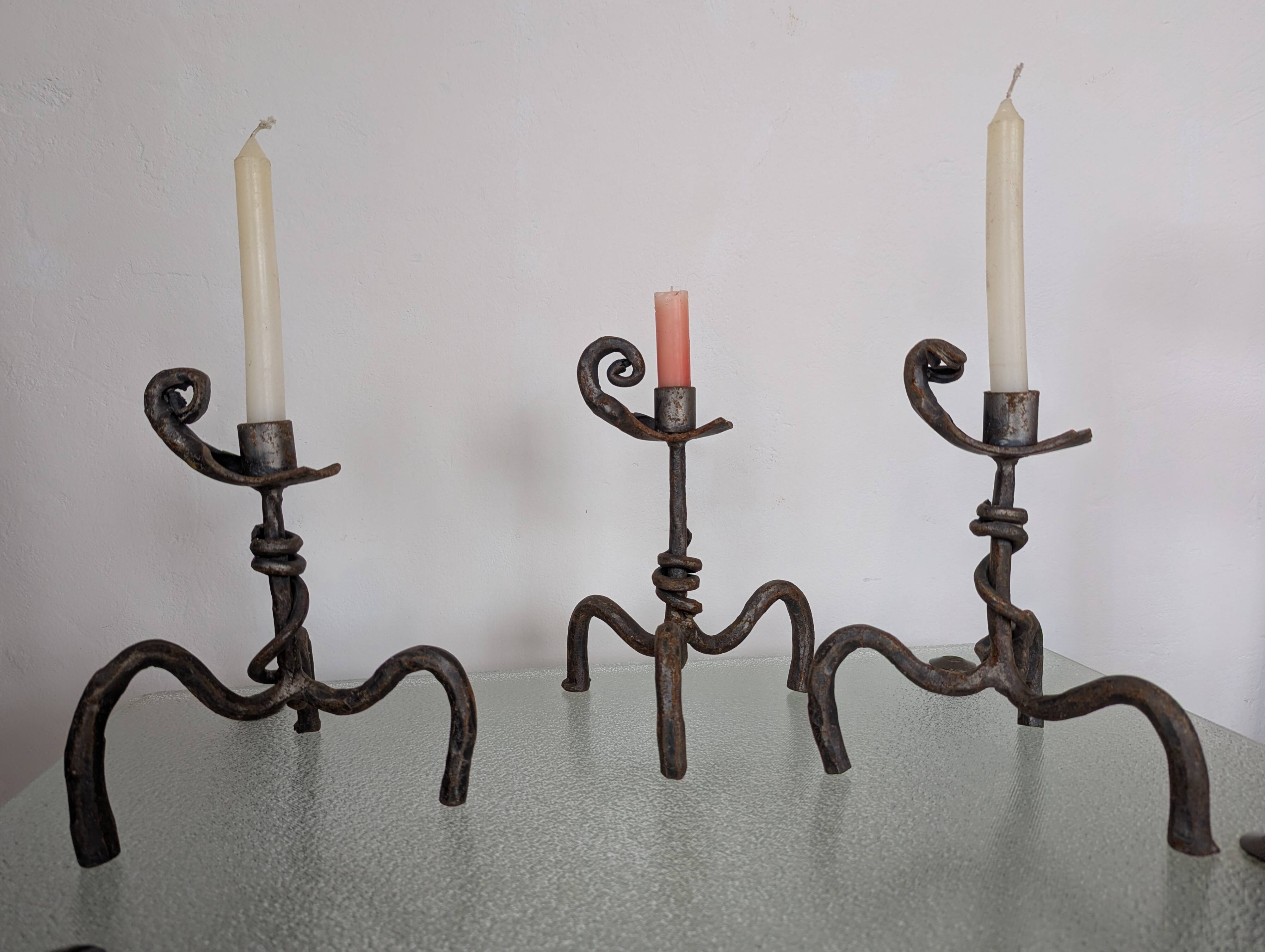Set of 3 wrought iron candle holders