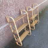 Pair of wall shelves vintage in rattan bamboo wicker