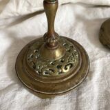 Pair of openwork brass candlesticks and glass bobeches