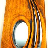 Carved wooden mirror, signed P. Guallino, "le passage", brutalist design from the 80s
