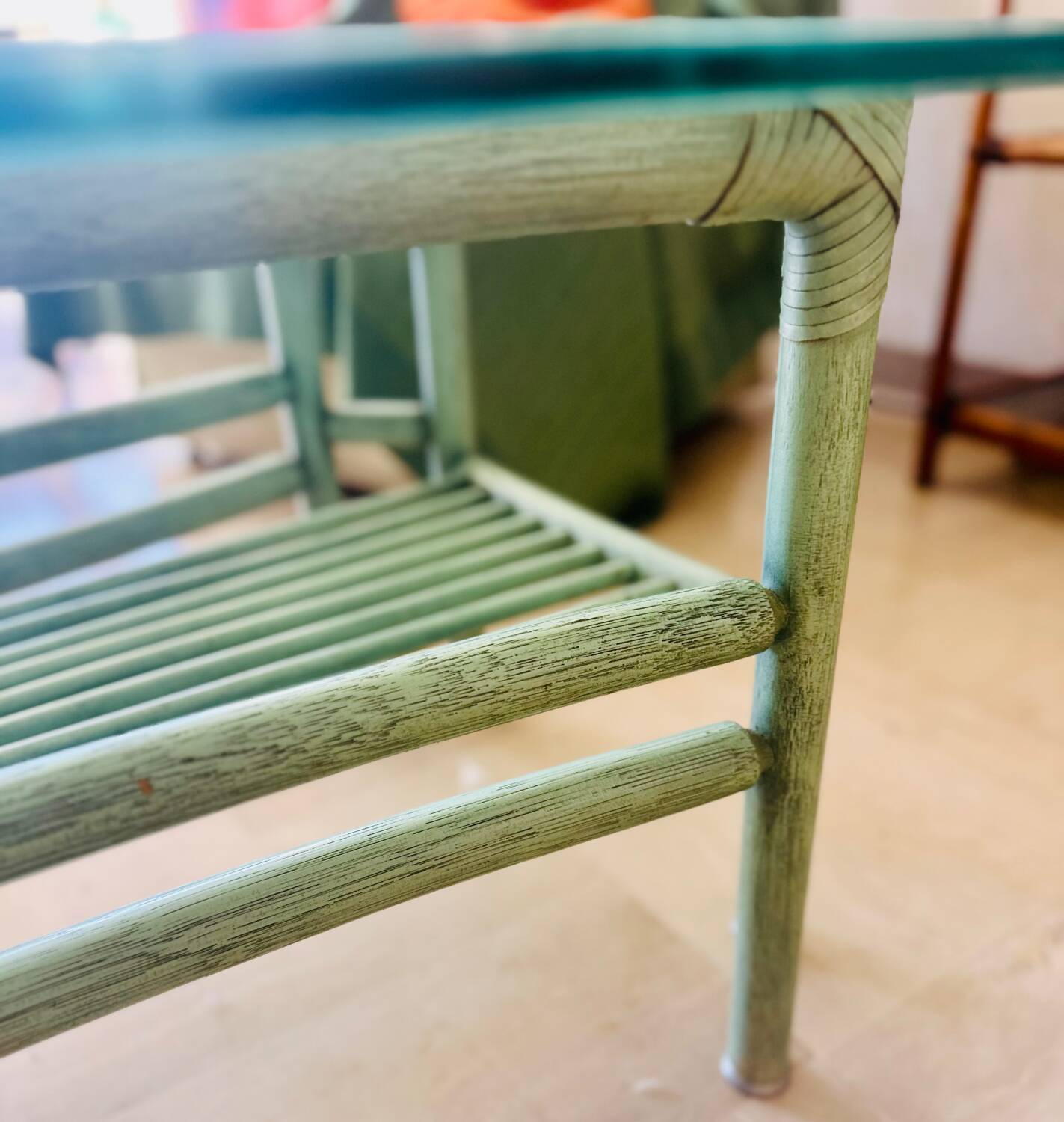 Bamboo and rattan coffee table circa 1980