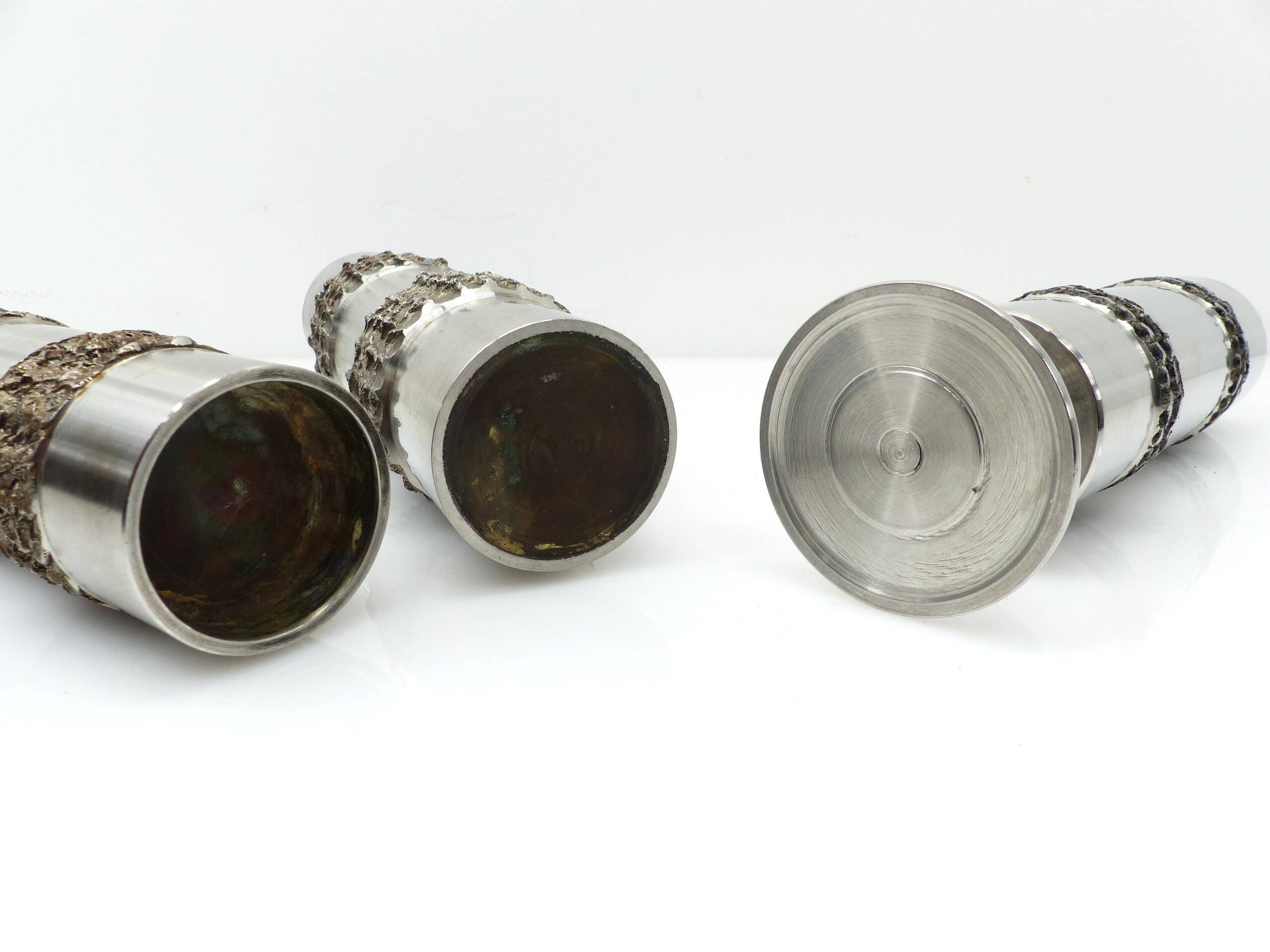 Set of three brutalist metal vases by BMF – Germany, 1970s