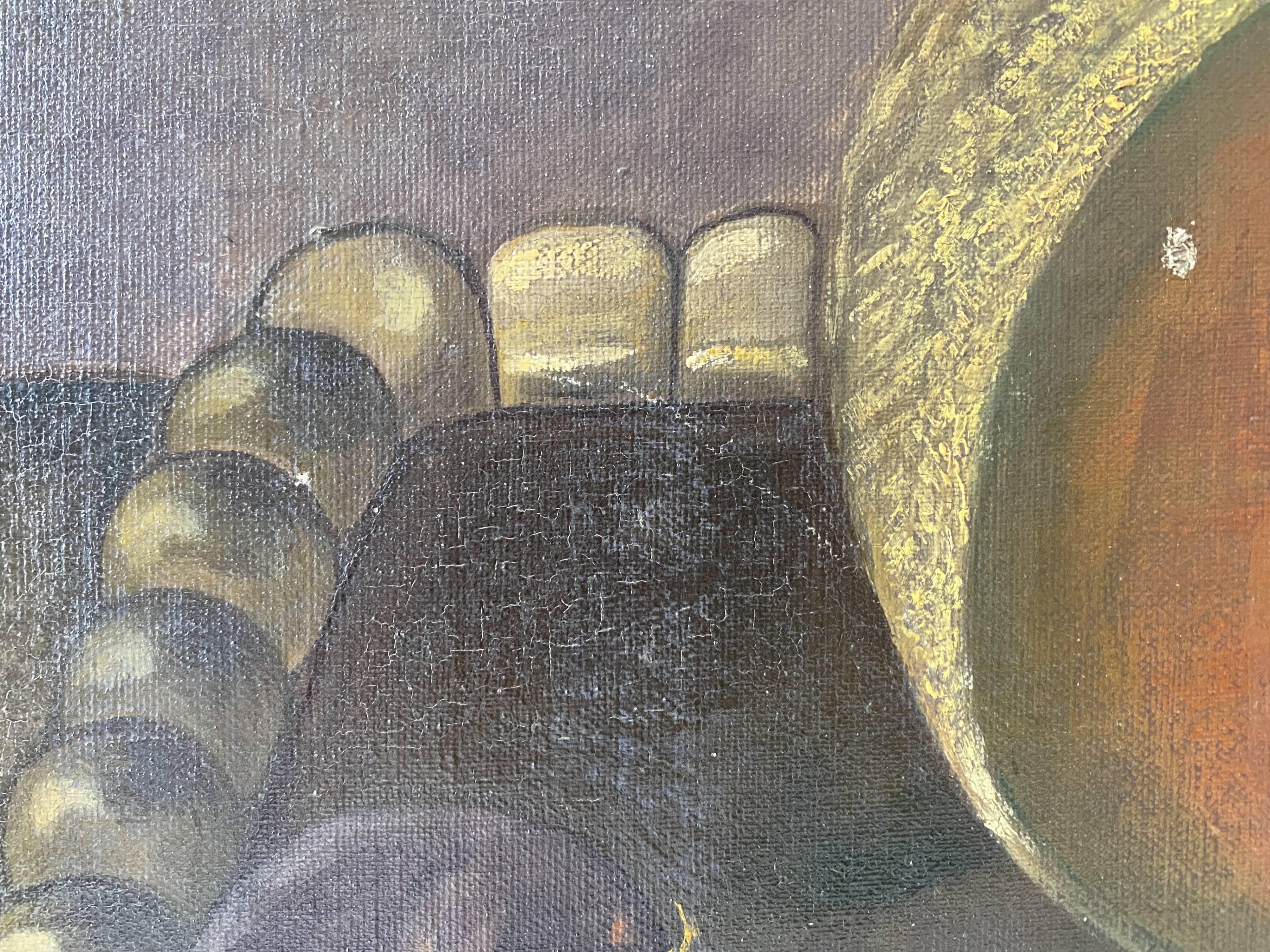 Nature morte à l'huile sur toile 1911, tableau ancien signée F. Lallier