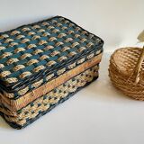 Set of 2 vintage rattan and rope baskets