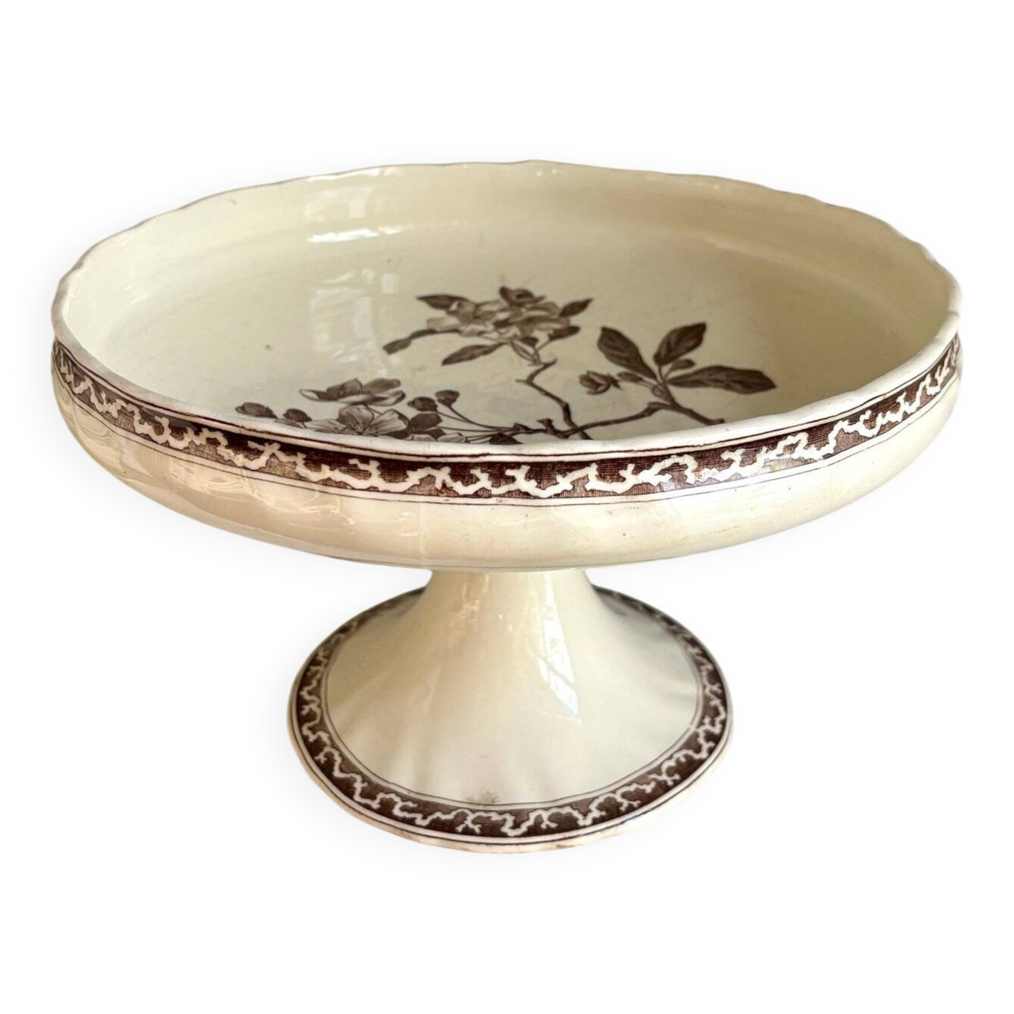 Large Creil & Montereau fruit bowl in brown ironstone