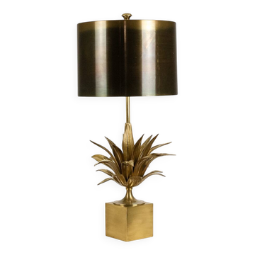 Maison Charles,  Lampe « agave » en bronze doré et laiton patiné. Années 70